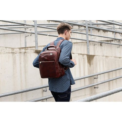  Time Resistance Full Grain Leather Backpack Rucksack Bag Medium Unisex Brown