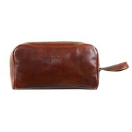 Leather Cosmetic Bag Toiletry Italian Classy Dopp Kit Brown - Time Resistance