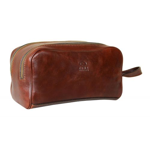  Leather Cosmetic Bag Toiletry Italian Classy Dopp Kit Brown - Time Resistance