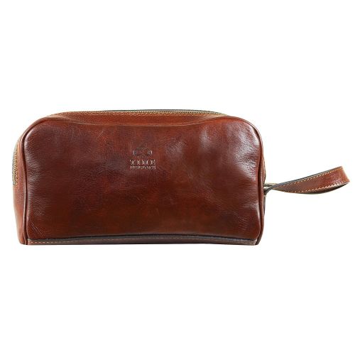  Leather Cosmetic Bag Toiletry Italian Classy Dopp Kit Brown - Time Resistance