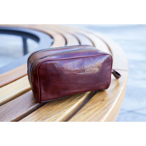  Leather Cosmetic Bag Toiletry Italian Classy Dopp Kit Brown - Time Resistance