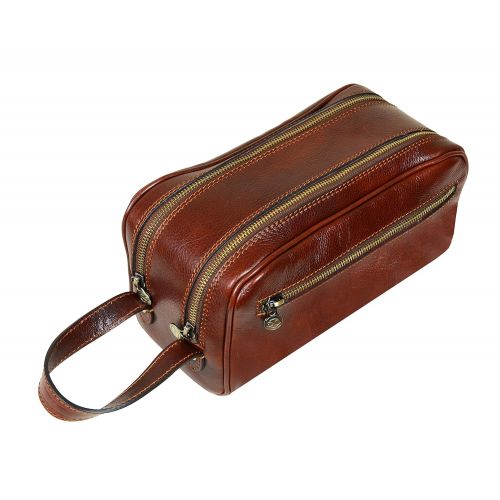  Leather Cosmetic Bag Toiletry Italian Classy Dopp Kit Brown - Time Resistance