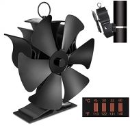 Time wave QUECAOCF 6 Blades Flue Pipe Stove Fan Fireplace Stove Fan with Thermometer Strip, Wood Burning Heat Powered Stove Fan for Wood/Log Burner/Fireplace, Eco Friendly and Efficient Heat