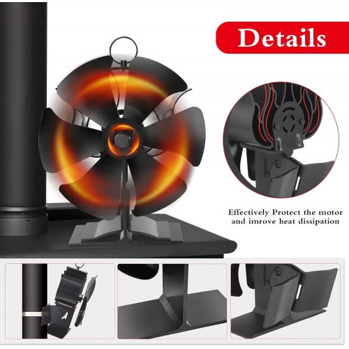  Time wave QUECAOCF 6 Blades Flue Pipe Stove Fan Fireplace Stove Fan with Thermometer Strip, Wood Burning Heat Powered Stove Fan for Wood/Log Burner/Fireplace, Eco Friendly and Efficient Heat