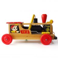 TimeTripAndCo VINTAGE Cute Wooden Toddler Train Toy , Little Riding Kids Car with Whistle , Playland Lines , Nichigan Brand