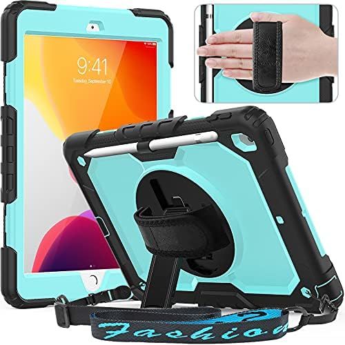  [아마존베스트]Timecity iPad 8th/ 7th Generation Case (iPad 10.2 Case 2020/2019) with Screen Protector Pencil Holder Rotating Kickstand Hand/Shoulder Strap.Durable Tablet Cover for iPad 10.2 inch