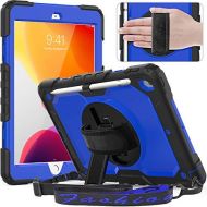 [아마존베스트]Timecity iPad 10.2 Case 2020/ 2019, iPad 8th/ 7th Generation Case with Pencil Holder, 360° Rotatable Stand with Hand Strap Shoulder Strap, Built-in Screen Protector iPad 8/7 Genera