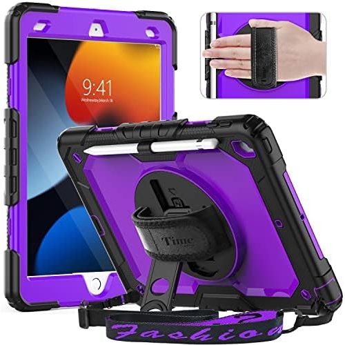  [아마존베스트]Timecity Case for iPad 8th/ 7th Generation, iPad 10.2 Case with Built-in Screen Protector Pencil Holder, Heavy Duty Protective Cover with 360°Rotatable Stand Adjustable Hand/ Shoul