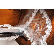 TimelessWeddingsShop Monogrammed Reembroidered Lace edged Cathedral veil