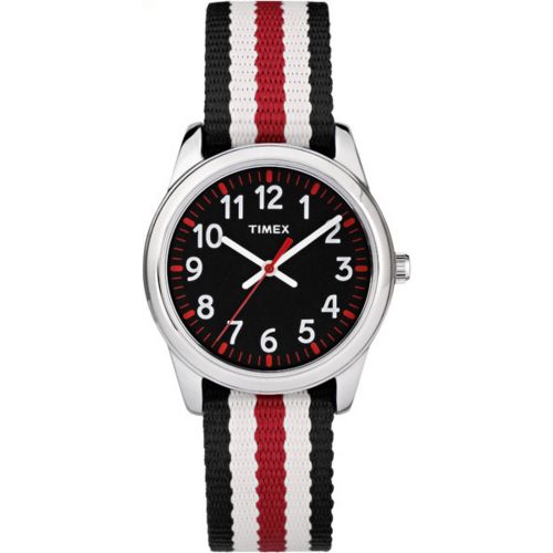  Timex Boys TW7C10200 Time Machines Metal Black and Red Stripes Elastic Fabric Strap Analog Watch by Timex