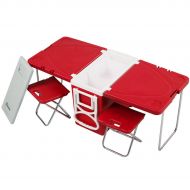 TimmyHouse Rolling Cooler Home Picnic Steel & Plastic Camping w/Table & 2 Chairs Set Red