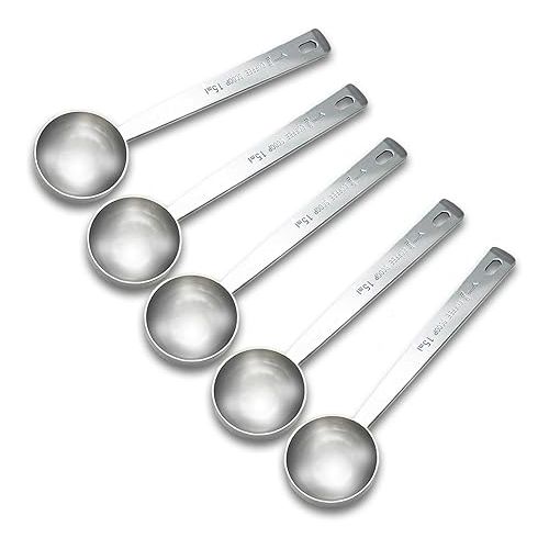  Coffee Measuring Scoop 1 Tablespoon long handle Stainless Steel spoon for Coffee, Milk Powder, Fruit Powder, Set of 5