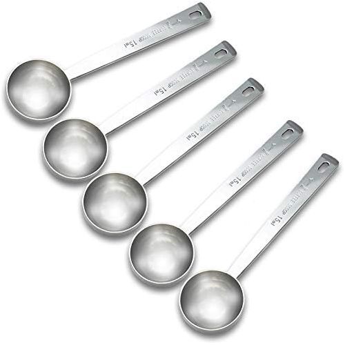  Timoo Coffee Measuring Scoop 1 Tablespoon long handle Stainless Steel spoon for Coffee, Milk Powder, Fruit Powder, Set of 5