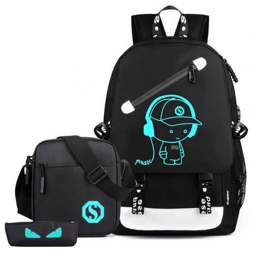  Tina Silvergray Oxford 14 15.6 Laptop Backpack with USB Charging (Luminous Music Guy Black with Messenger + Pen Bag)