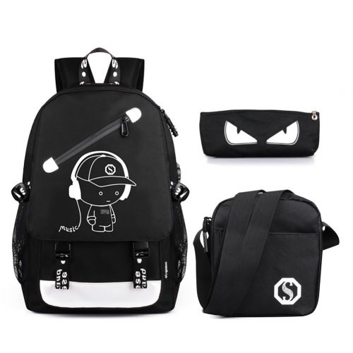  Tina Silvergray Oxford 14 15.6 Laptop Backpack with USB Charging (Luminous Music Guy Black with Messenger + Pen Bag)