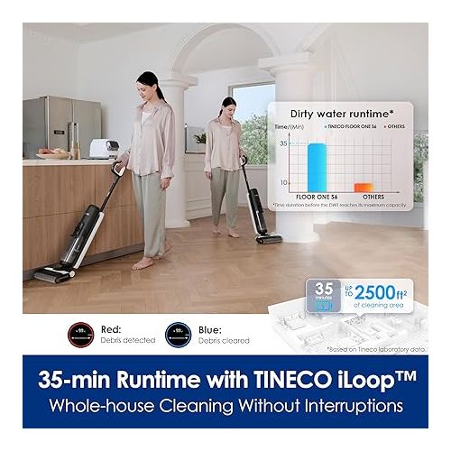  Tineco Floor ONE S6 Cordless Wet Dry Vacuum Floor Cleaner Washer Mop All-in-One for Hard Floors, LED Display, Long Runtime, Dual-Sided Edge Cleaning, Self-Cleaning