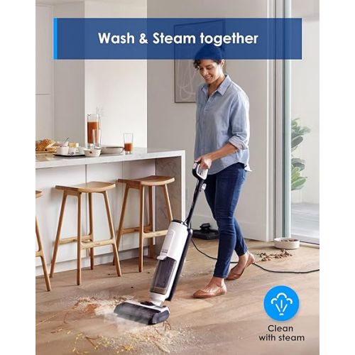  Tineco FLOOR ONE S5 Steam Cleaner Wet Dry Vacuum All-in-one, Hardwood Floor Cleaner Great for Sticky Messes, Smart Steam Mop for Hard Floors with Digital Display and Long Run Time