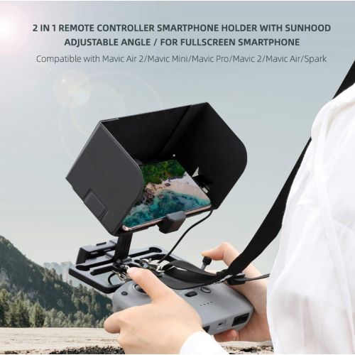  Tineer 2in1 Remote Controller Smartphone Holder with Sunshade Sun Hood, Adjustable Angle for Fullscreen Smartphone for DJI Mavic Air 2/ Mavic Mini/Mavic 2 / Mavic Air/Mavic Pro/Spa