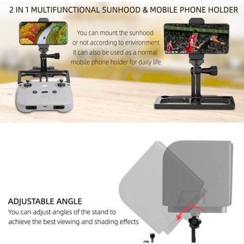  Tineer 2in1 Remote Controller Smartphone Holder with Sunshade Sun Hood, Adjustable Angle for Fullscreen Smartphone for DJI Mavic Air 2/ Mavic Mini/Mavic 2 / Mavic Air/Mavic Pro/Spa