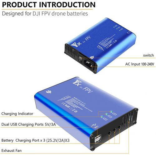  Tineer 5-in-1 Multi Battery Charger Rapid Battery Charging Hub Adapter for DJI FPV Drone and Batteries Accessory