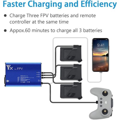  Tineer 5-in-1 Multi Battery Charger Rapid Battery Charging Hub Adapter for DJI FPV Drone and Batteries Accessory