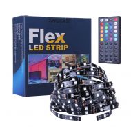 Tingkam 5050 SMD 32.8ft 10m RGB Flexible LED Strip Light Kit in Black PCB + 44 Key Led Remote Controller + US Power Supply for Indoor Decoration Novelty