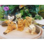 TinkerTreasuresMinis Forest Animal Fairy Garden Kit ~ 6PC Miniature Woodland Animals Figurines ~ Fairy Accessory Squirrel, Rabbit, Hedgehog, Fawn, Owl & Fox