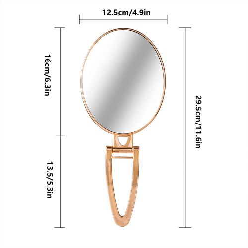  Tinland Hand Mirror 1X3X Magnifying Double Sided Folding Handle Stand Table Makeup Vanity Mirror Compact Travel Bathroom Skin Care (Oval,Gold)