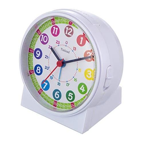  Tinload Analog Alarm Clock for Kids, Telling Time Teaching Design, Silent Non Ticking, Increasing Beep Sounds, Battery Operated Snooze and Light Functions