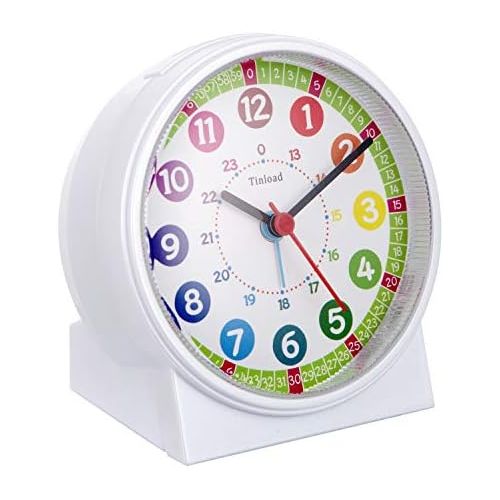  Tinload Analog Alarm Clock for Kids, Telling Time Teaching Design, Silent Non Ticking, Increasing Beep Sounds, Battery Operated Snooze and Light Functions