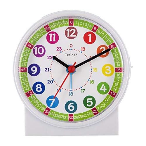  Tinload Analog Alarm Clock for Kids, Telling Time Teaching Design, Silent Non Ticking, Increasing Beep Sounds, Battery Operated Snooze and Light Functions