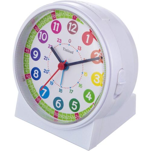  Tinload Analog Alarm Clock for Kids, Telling Time Teaching Design, Silent Non Ticking, Increasing Beep Sounds, Battery Operated Snooze and Light Functions