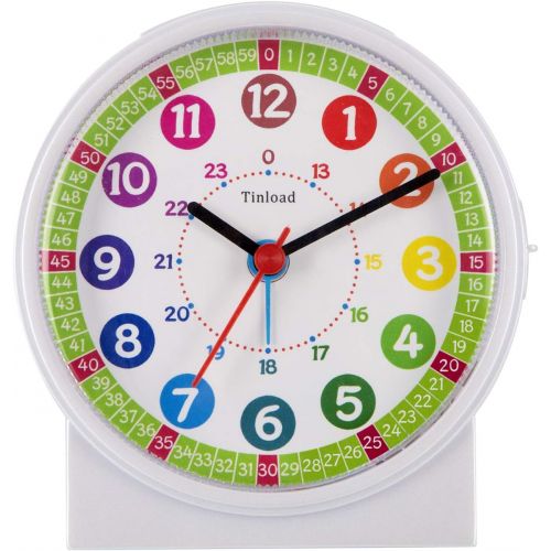  Tinload Analog Alarm Clock for Kids, Telling Time Teaching Design, Silent Non Ticking, Increasing Beep Sounds, Battery Operated Snooze and Light Functions