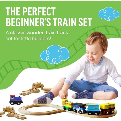  Tiny Conductors 67 Piece Wooden Train Track Set with Train Car, 100% Real Wood, Compatible with Thomas and All Other Major Brands Wooden Toy Railroad Sets (67-Piece)