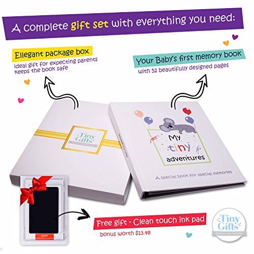  [아마존베스트]Tiny Gifts First 5 Years Baby Memory Book + Clean-Touch Ink Pad + Gift Box. Record Your Girl or Boy Photos & Milestones. Keepsake Journal | Scrapbook | Photo Album. Modern Baby Shower Gift fo