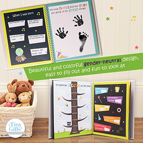  [아마존베스트]Tiny Gifts First 5 Years Baby Memory Book + Clean-Touch Ink Pad + Gift Box. Record Your Girl or Boy Photos & Milestones. Keepsake Journal | Scrapbook | Photo Album. Modern Baby Shower Gift fo