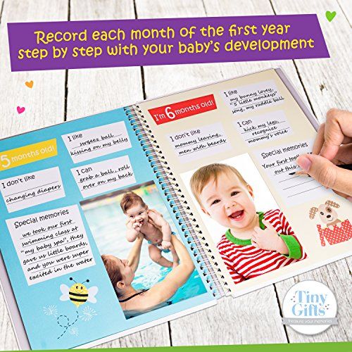  [아마존베스트]Tiny Gifts First 5 Years Baby Memory Book + Clean-Touch Ink Pad + Gift Box. Record Your Girl or Boy Photos & Milestones. Keepsake Journal | Scrapbook | Photo Album. Modern Baby Shower Gift fo