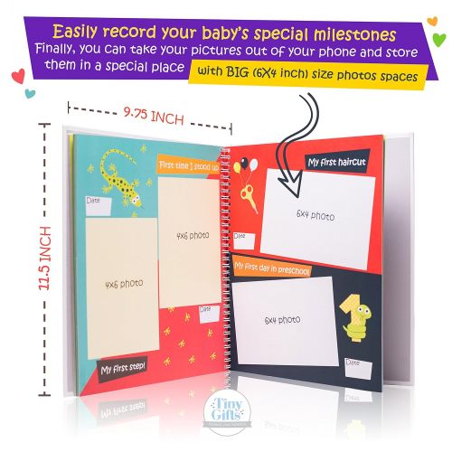  [아마존베스트]Tiny Gifts First 5 Years Baby Memory Book + Clean-Touch Ink Pad + Gift Box. Record Your Girl or Boy Photos & Milestones. Keepsake Journal | Scrapbook | Photo Album. Modern Baby Shower Gift fo