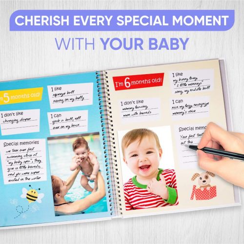  [아마존베스트]Tiny Gifts Baby Memory Book  First 5 Years Photo Album, Journal & Scrapbook + 28 FREE Monthly & Milestone Stickers. Modern Baby Shower Gift for Girl or Boy. 54 Pages + Gift Box & Keepsake En