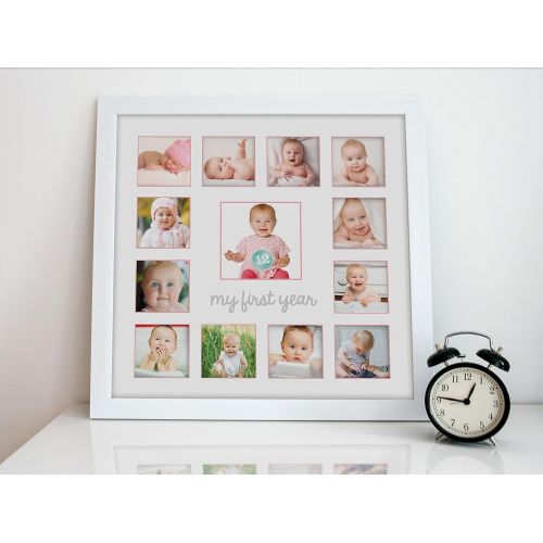  [아마존베스트]Tiny Ideas Babys First Year Keepsake Picture Photo Frame, First Year by Month, Newborn Baby Registry Must Haves, Baby Shower Gift