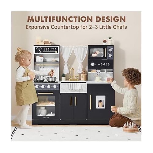  Tiny Land Play Kitchen for Kids, Wooden Play Kitchen Sets for Girls and Boys, New Modern Toddler Kitchen Toy Kitchen Designed in Trendy Home Style, Gift for Ages 3+