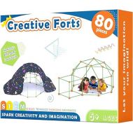 Tiny Land Kids-Fort-Building-Kit-80 Pieces-Creative Fort Toy for 5,6,7,8 Years Old Boy & Girls-STEM Building Toys DIY Castles Tunnels Play Tent Rocket Tower Indoor & Outdoor Playhouse