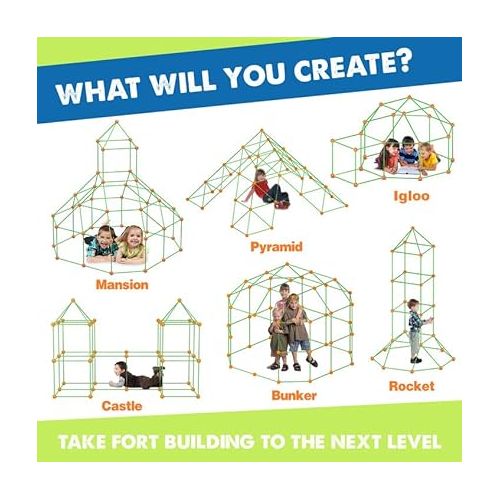  Tiny Land Glow Fort Building Kit for Kids Creative Fort Indoor & Outdoor Construction Toys with 86 Rods and 44 Balls for 5-10 Year Old Boys & Girls STEM Building Toy Gifts with Storage Bag