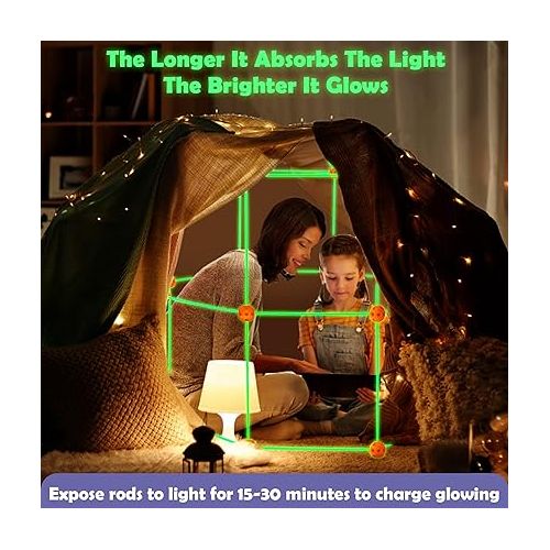  Tiny Land Glow Fort Building Kit for Kids Creative Fort Indoor & Outdoor Construction Toys with 86 Rods and 44 Balls for 5-10 Year Old Boys & Girls STEM Building Toy Gifts with Storage Bag