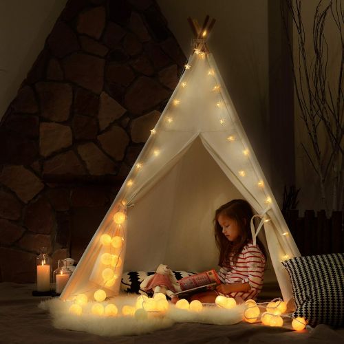  [아마존베스트]Kids Teepee Tent for Kids Play Tent with Mat & Carry Case for Indoor Outdoor, 5 Raw White Canvas Teepee