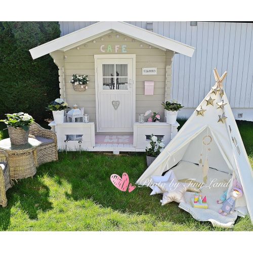  [아마존베스트]Kids Teepee Tent for Kids Play Tent with Mat & Carry Case for Indoor Outdoor, 5 Raw White Canvas Teepee
