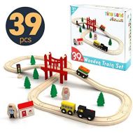 [아마존베스트]Wooden Train Set Starter 39-Piece Track Pack with Bridge Fits Thomas Brio Chuggington, Engine & Passenger Car, Kids Friendly Building & Construction-Expandable, Changeable-Fun for