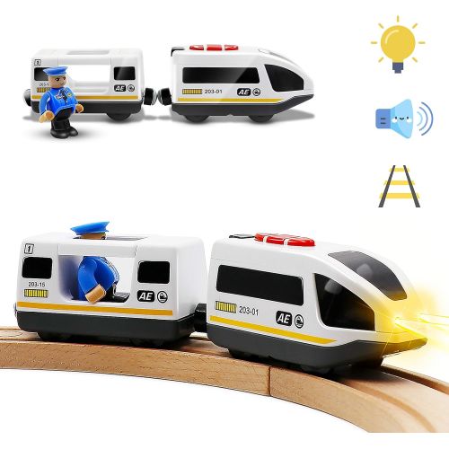  Tiny Land Battery Operated Action Locomotive Train (Magnetic Connection)- Powerful Engine Bullet Train set Compatible with Thomas, Brio, Chuggington - Train toys for Toddlers