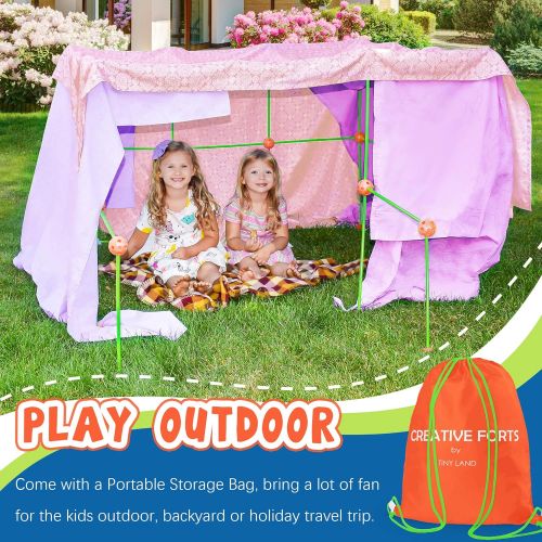  [아마존베스트]Tiny Land Kids-Fort-Building-Kits-130 Pieces-Creative Fort Toy for 5,6,7 Years Old Boy & Girls- Learning Toys DIY Building Castles Tunnels Play Tent Rocket Tower Indoor & Outdoor