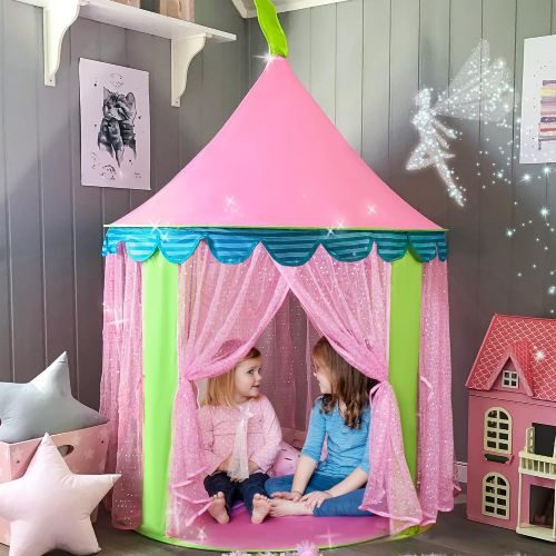  [아마존베스트]Tiny Land Kids Tent Princess Castle for Girls - Glitter Castle Pop Up Play Tent with Tote Bag- Children Playhouse Toy for Indoor and Outdoor Game 41 X 55“(DxH)